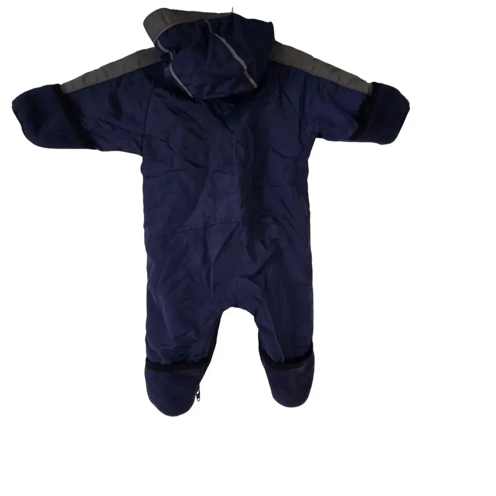 Big Chill Insulated Snowsuit Navy Blue Hooded with Dual Full Length Zippers 3-6m